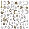 Celestial Mixed Sun Moon Star Charms, Wholesale Bulk Lots Antique Alloy Charms Pendants DIY for Necklace Bracelet Jewelry Making and Crafting, 100g(74PCS)